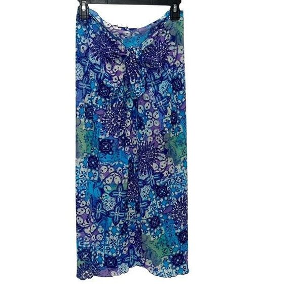 DKNY Sarong Swimsuit Cover Up Floral Mesh Blue Purple One Size - Picture 1 of 4